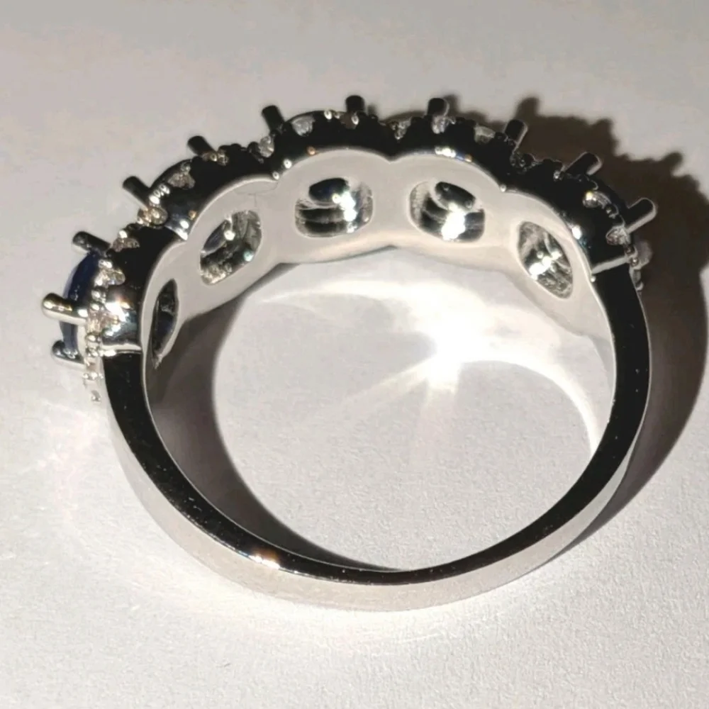 3.5ct Lab-Created Blue Sapphire Band Half Eternity Halo 14k White Gold Plated
